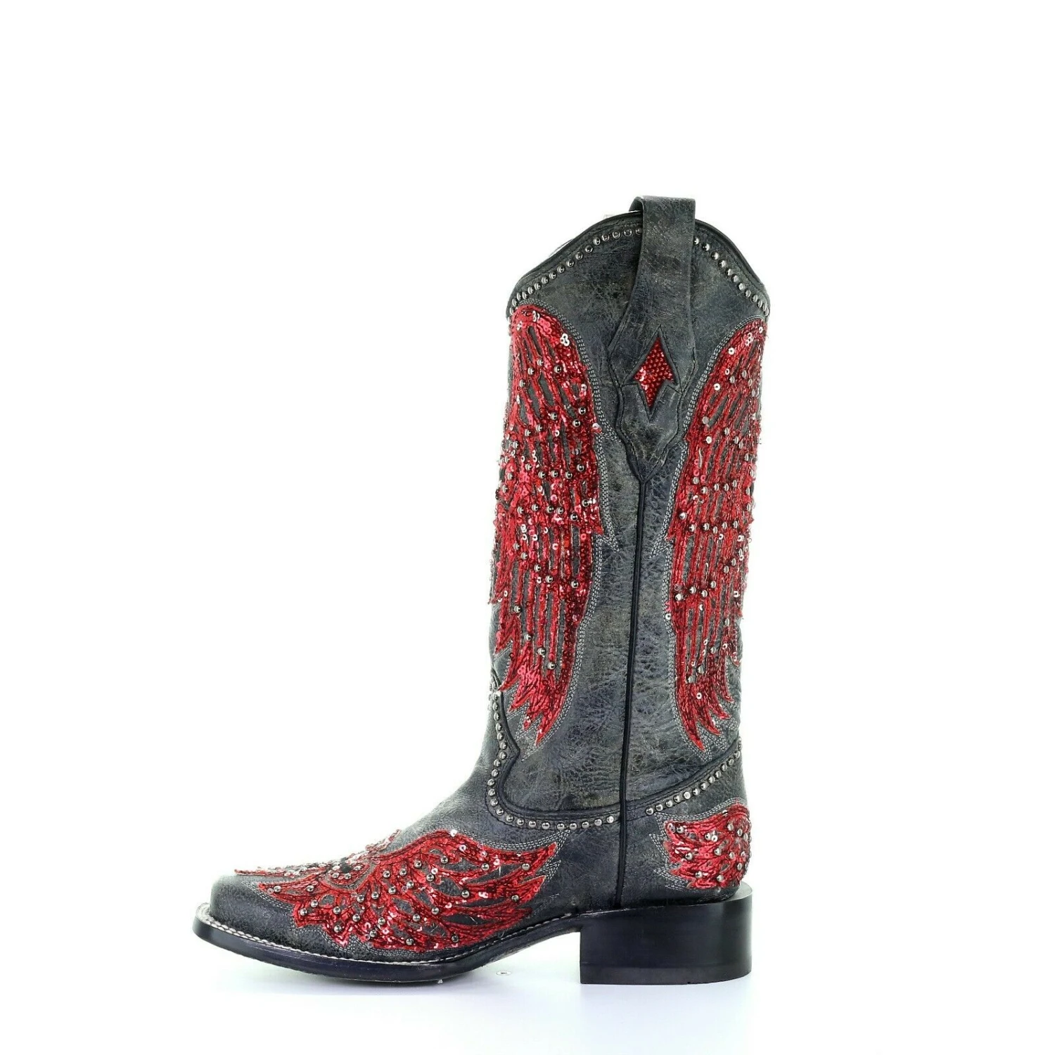 Corral Boots Corral Ladies Black & Red Wings, Cross Overlay & Studs Boots A3744 - Image 4