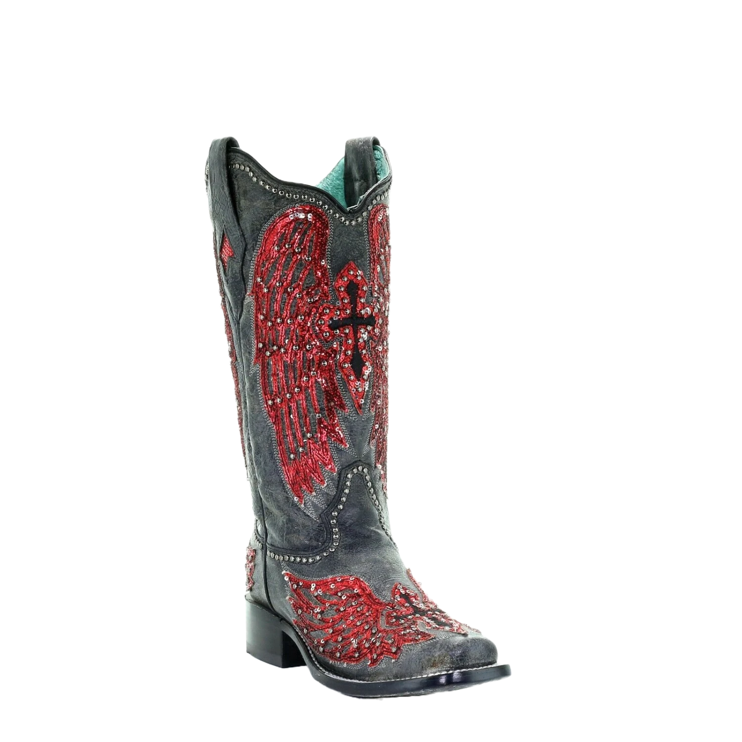 Corral Boots Corral Ladies Black & Red Wings, Cross Overlay & Studs Boots A3744