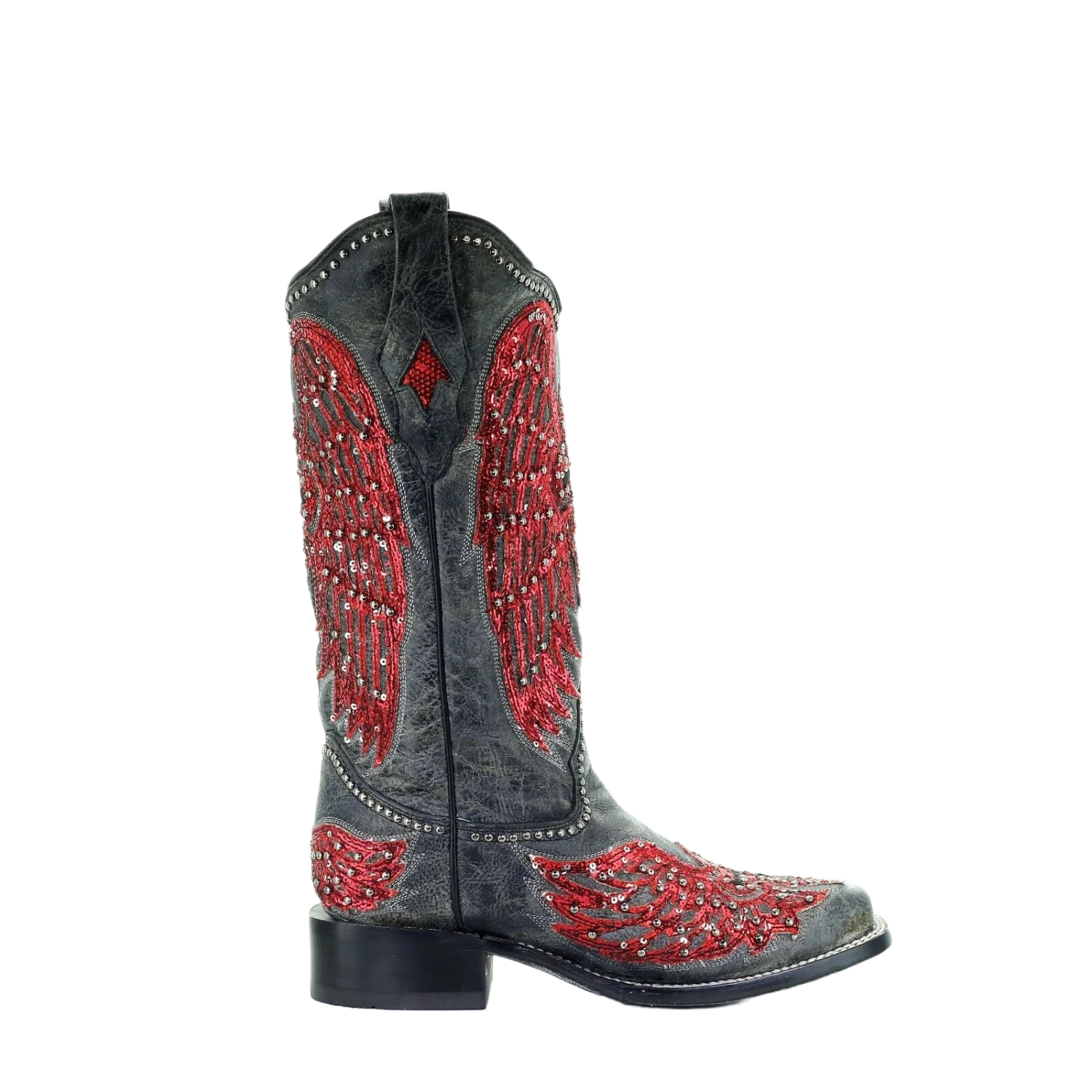 Corral Boots Corral Ladies Black & Red Wings, Cross Overlay & Studs Boots A3744 - Image 2