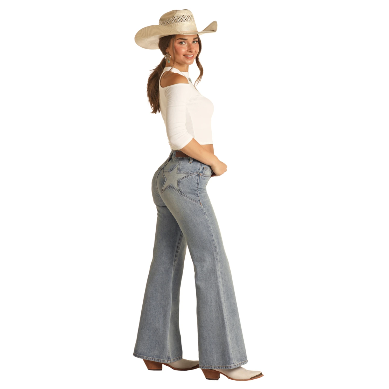 Rock & Roll Denim® Ladies Star Back Flare Jeans RRWD6HR0SO-204 - Image 3
