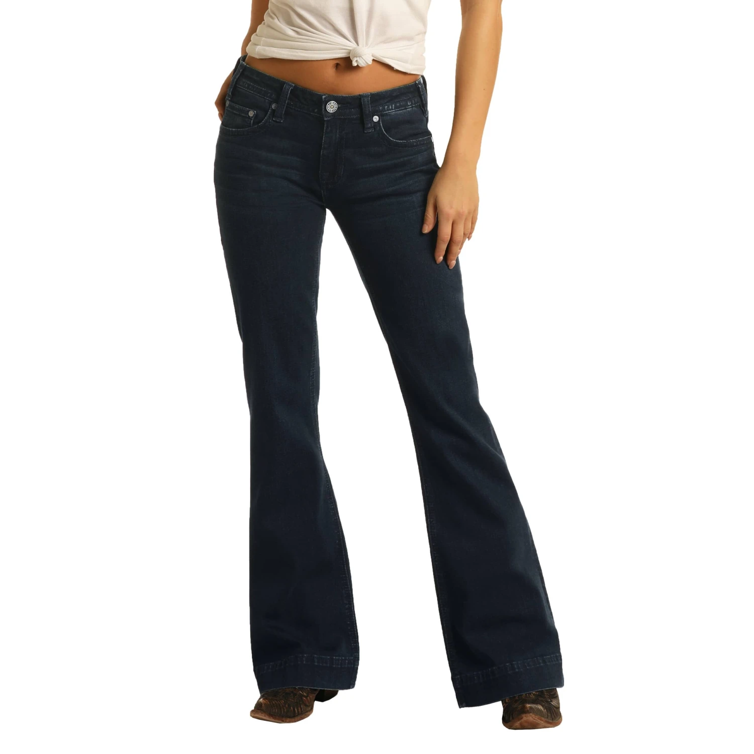 Rock & Roll Cowgirl Mid Rise Extra Stretch Dark Wash Jeans W8M4164 - Image 3